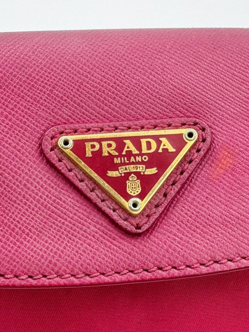 PRADA Pink Tessuto Nylon Saffiano Leather Chain Crossbody Shoulder Bag - Picture 12 of 15